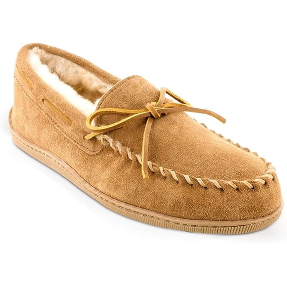 Minnetonka Men's Sheepskin Hardsole Moccasin Slippers 8 M Tan