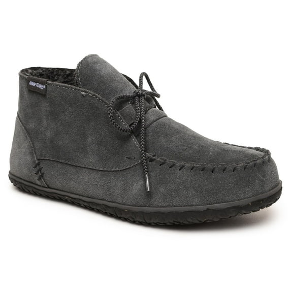 Minnetonka Men’s Torrey Suede Chukka Boots - Handcrafted with Berber Lining, Removable Contoured Footbed, MinnTREAD Rubber Sole with Rice Husk, and Suede Upper - Indoor and Outdoor Use,Charcoal,13 M
