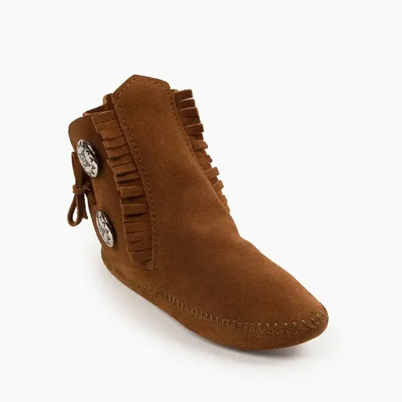 Minnetonka Men's Button Softsole and Hardsole Boot, Brown Softsole, Size 13 M