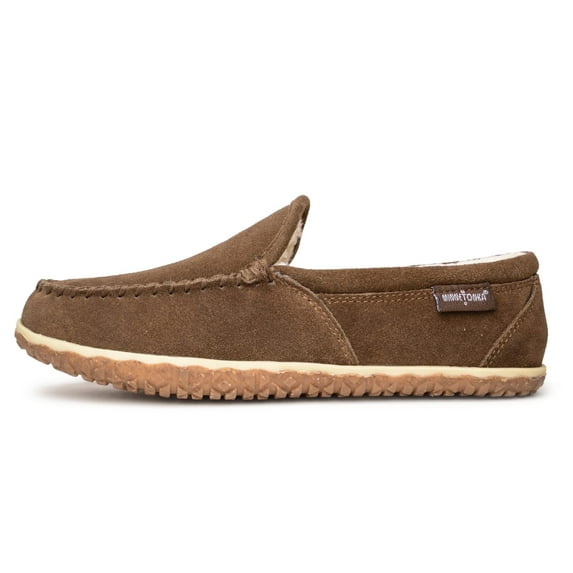 Minnetonka Men's Tilden Moccasin Suede Indoor and Outdoor Slippers, Autumn Brown, 11 M
