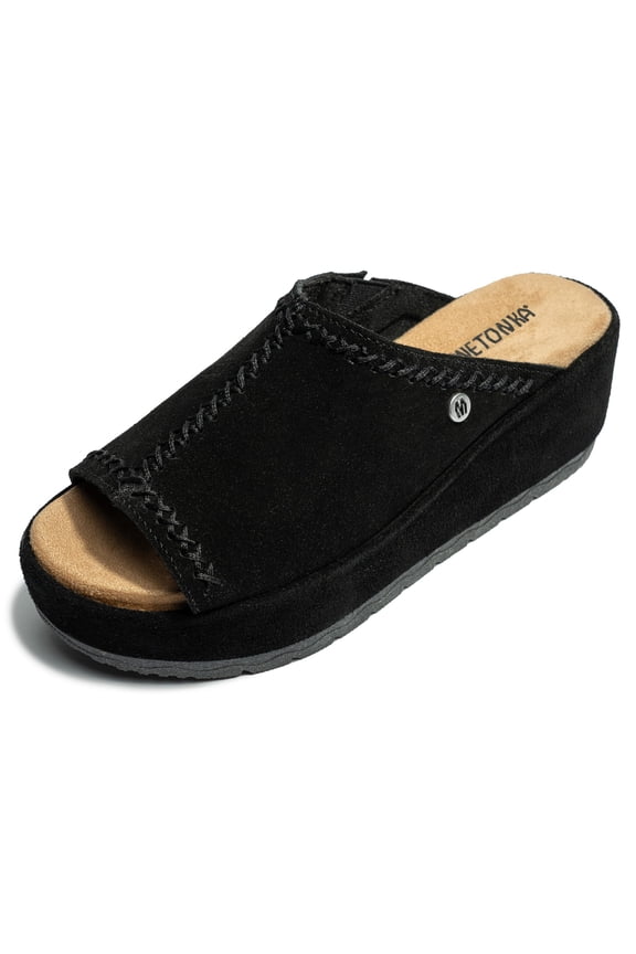 Paislee – Women’s Wedge Sandals with Slip-On Design, Genuine Suede, Microfiber Lining, and Thick Rubber Sole, Black, Size 6
