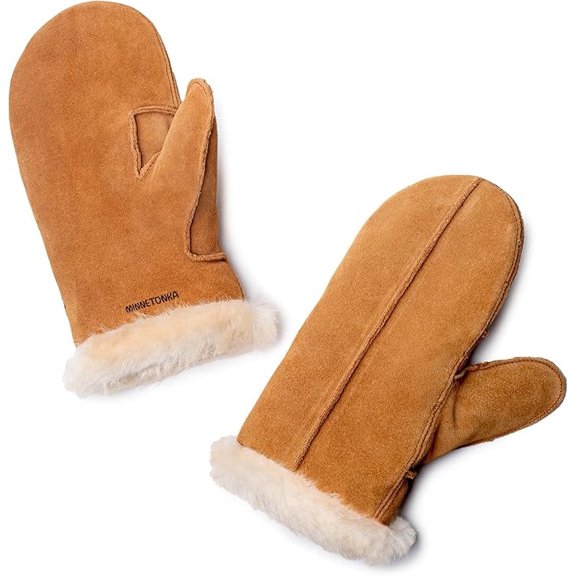 Minnetonka Sheepskin Mittens, Tan, Medium