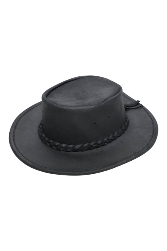 Unisex Fold Up Hat - Flat Brimmed Cowboy Hat Crafted with Portable Fold-Up Design and Reinforced Brim and Handmade from The Leather, Black, Small