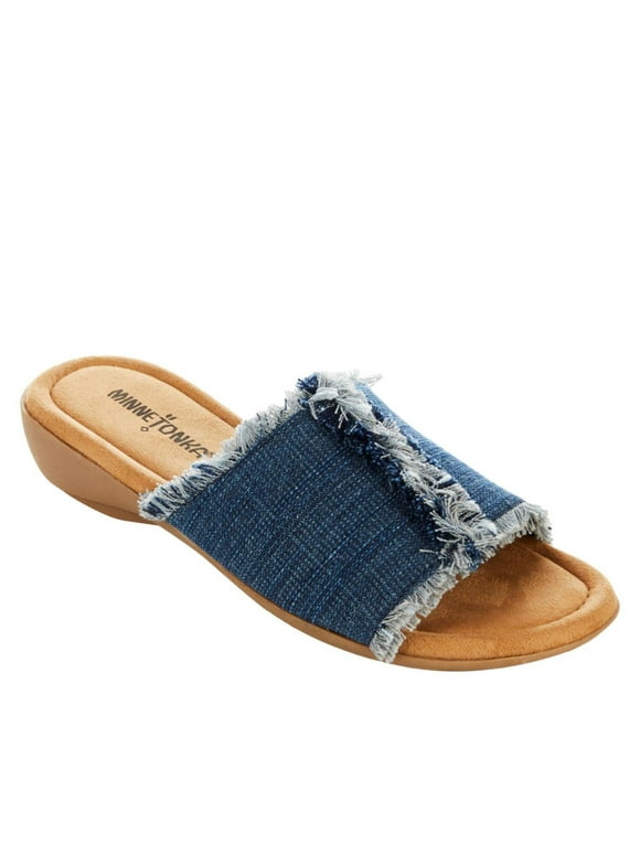 Minnetonka Violet Frayed Fabric Slide Sandal