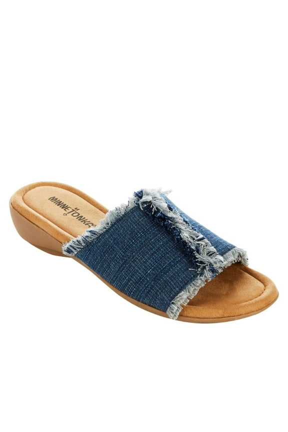 Minnetonka Violet Frayed Fabric Slide Sandal