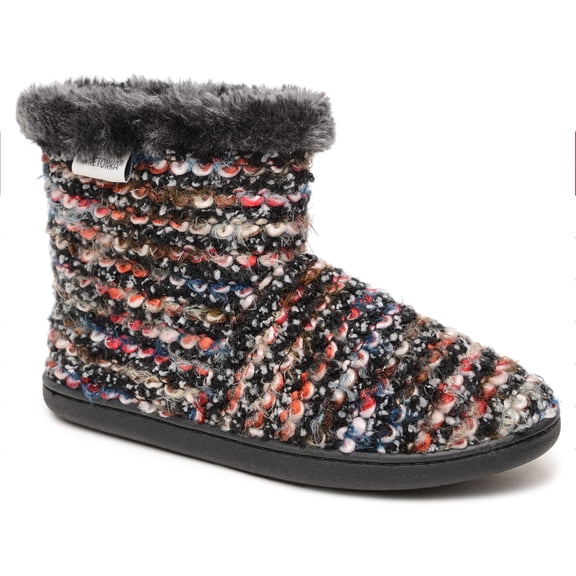 Minnetonka Women's Betty Faux Fur Slippers - Furry Ankle Boots Faux Fur House Booties Slippers for Women, Midnight Knit - XLRG