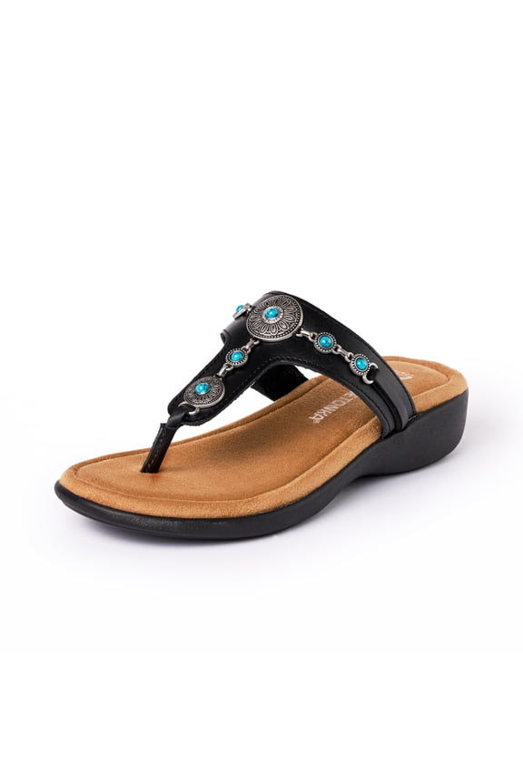 Women’s Brecca, Brenn, & Brida Ornamented Comfortable Sandals, Brecca, Black Turq, Size 8
