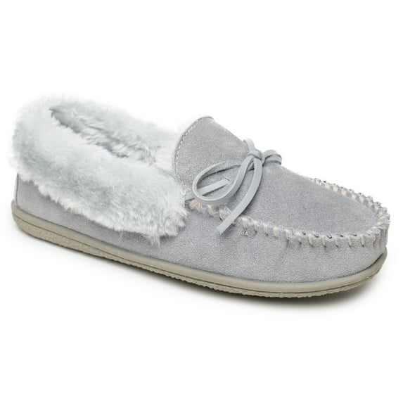 Minnetonka Women's Camp Collar Moc Slippers 40796, Ice Grey - PPK