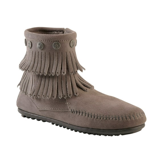Minnetonka Women's Double Fringe Side Zip Moccasin - 691T 5.5