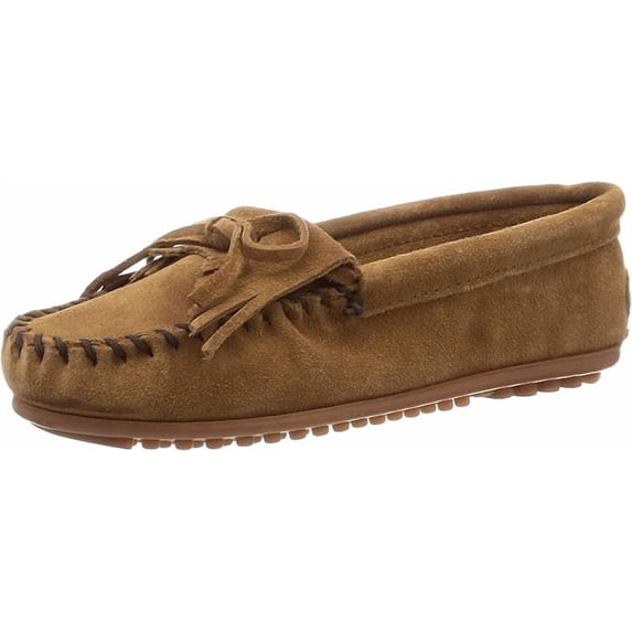 Minnetonka Women's Kilty Suede Hardsole Moccasin, Dusty Brown, 12 M US