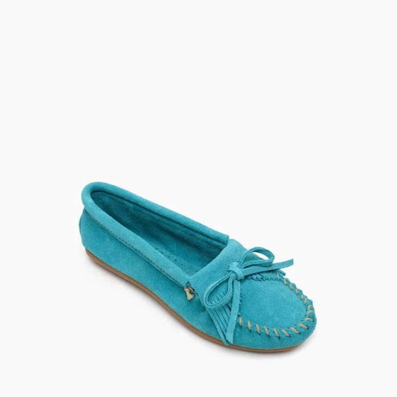 Minnetonka Women's Kilty Suede Hardsole Moccasin, Turquoise 5.5 M