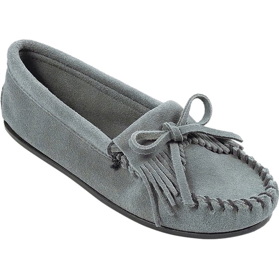 Minnetonka Women's Kilty Suede Hardsole Moccasin, 80th Blush, 9 M US