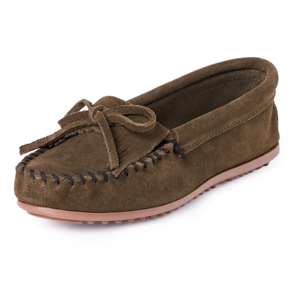 Minnetonka Women's Kilty Suede Hardsole Moccasin, Autumn Brown, Size 9