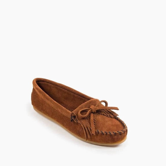 Minnetonka Women's Kilty Suede Hardsole Moccasins Brown, 8 W US