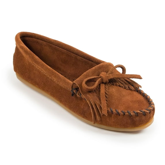 Minnetonka Women's Kilty Faux Fur Slippers, Suede Moccasin Slippers for Women 9.5 W Brown