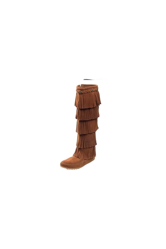 Women's 5-Layer Fringe Boot,Brown,10 M US