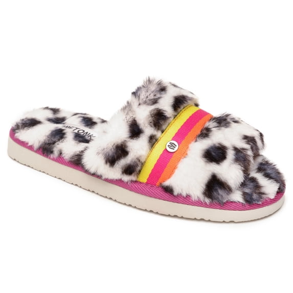 Minnetonka Women's Faux Fur London Slide Slipper, White Leopard Print, Size 8