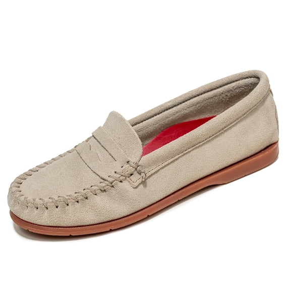 Minnetonka Women's Mellony Penny Suede Loafer, Stone, 7 M US