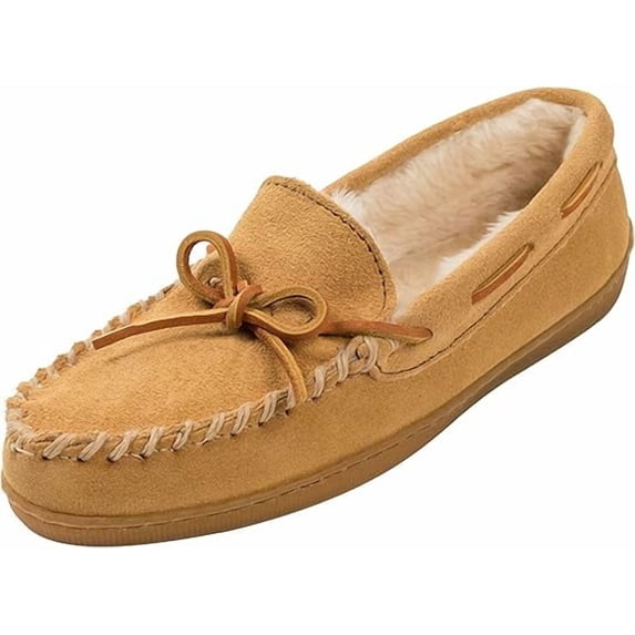 Minnetonka Women's Hardsole Pile Lined Slipper,Tan,8 M US