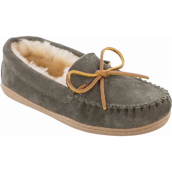 Minnetonka Women’s Sheepskin Hardsole Moccasin 8 M Grey