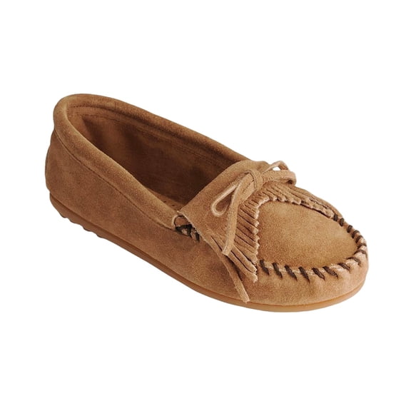 Minnetonka Women's Suede Kilty Moccasins Taupe 6.5 M US