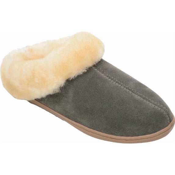 Minnetonka Womens Sheepskin Mule, Grey Suede, Size 5