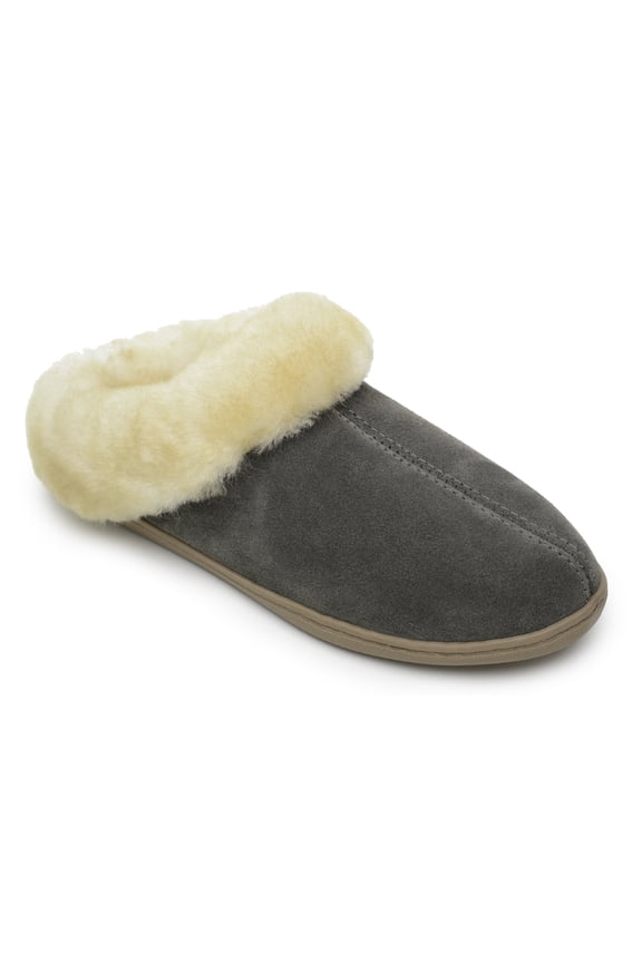 Womens Sheepskin Mule, Grey Suede, Size 10