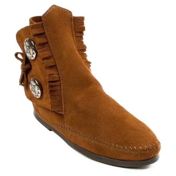 Minnetonka Women's Two Button Hardsole Boot, Brown, 4 M US