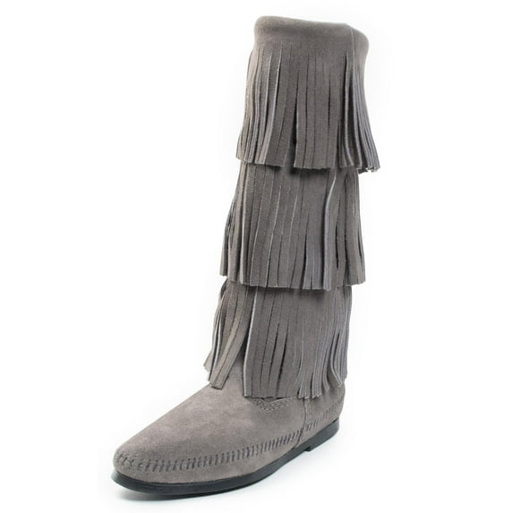 Minnetonka Women's 3-Layer Fringe Boot, Medium Grey, Size 6