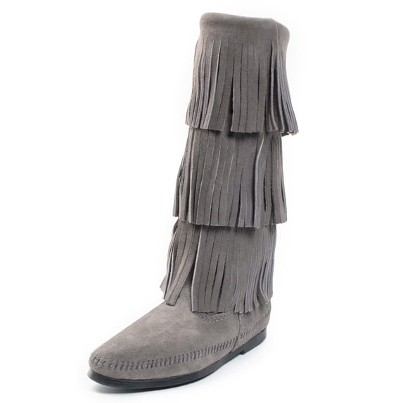 Minnetonka Women's 1631 3-Layer Fringe Boot,Medium Grey,7 M US