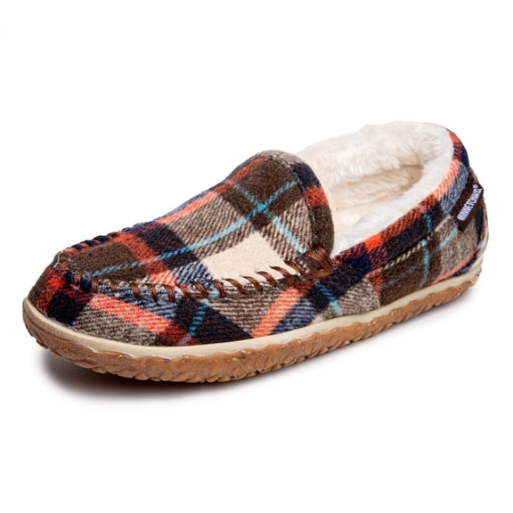 Minnetonka Women's Tempe Suede Indoor and Outdoor Slippers, Brown Autumn Plaid, 7 M