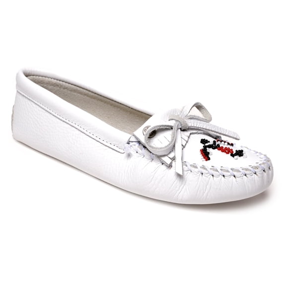 Minnetonka Women's Thunderbird Animikii Soft Leather Sole, White, Size 9