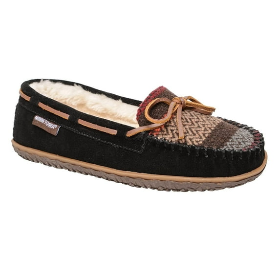 Minnetonka Women's Tilia Suede Moccasin Slippers, Black Multi, 6 M