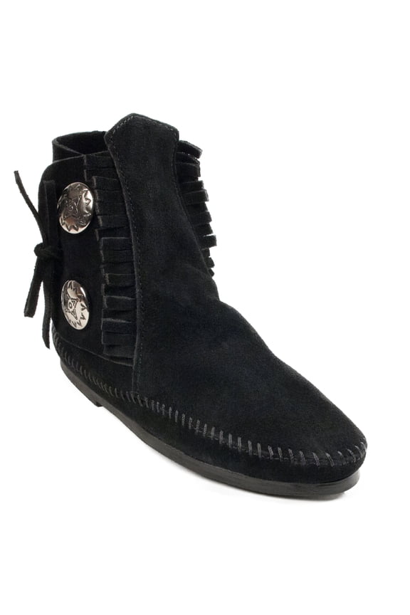 Women's Two Button Hardsole Boot Slippers 449, Black - 4