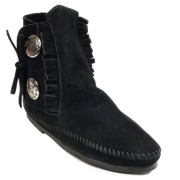 Minnetonka Women's Two Button Hardsole Boot Slippers 449, Black - 4