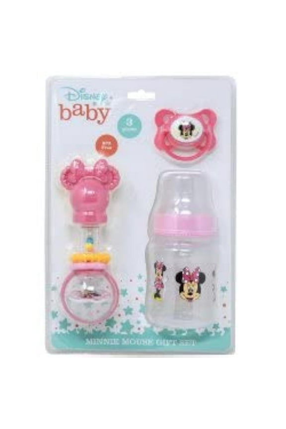 Minnie 3pc Baby Set On Card Rattle, Pacifier,Baby Bottle