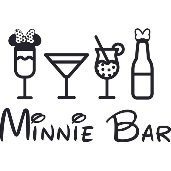 Minnie Bar Character Art Vinyl Decors Sticker Design Decal Girls Boys Kids Room Bedroom Nursery Kindergarten Home Decor Stickers Wall Vinyl Design Decoration Size (10x8 inch)