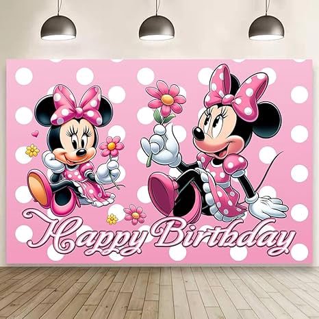 Minnie Birthday Decorations,Minnie Happy Birthday Banner Backdrop for Kids Birthday Party Supplies (5x3ft)