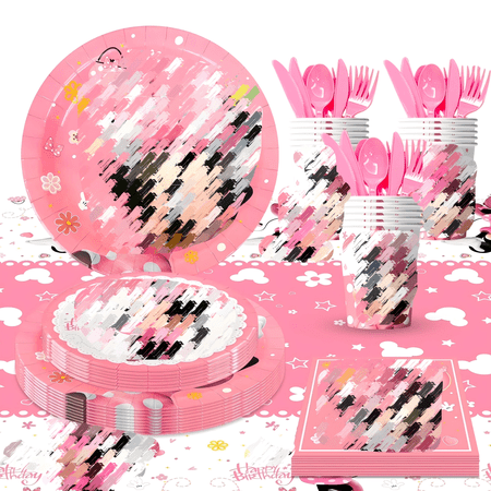 Cartoon Birthday Party Supplies,113pcs Cartoon Party Decorations Tableware Set - Cartoon Plates and Napkins Cups & Cartoon Table Cloth etc Cartoon Birthday Tableware for Girls Kids