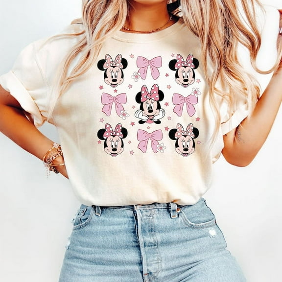 Minnie Bow T-Shirt, Coquette Pink Bow Shirt, Minnie Mouse Shirt, Minnie Coquette Bow Shirt, Gift For Her,Natural Color,Size XL