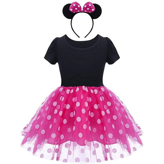 KAWELL Mini Costume for Girls with Mouse Ear Headband, Polka Dot Dress, Child/Toddler, 2-3Y