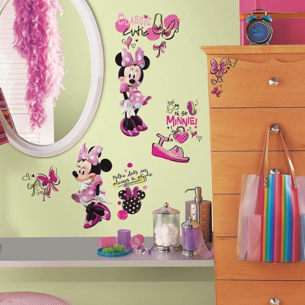 Minnie Mouse Wall Decal 150 Pc Set Minnie Mouse Head With Light Pink Bow  Stickers Nursery Wall Decor CUS160 