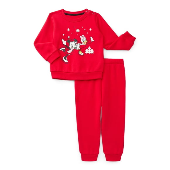 Minnie and Friends Baby Girls Crewneck Sweatshirt and Joggers Set, 2-Piece, Sizes 0/3M-24M