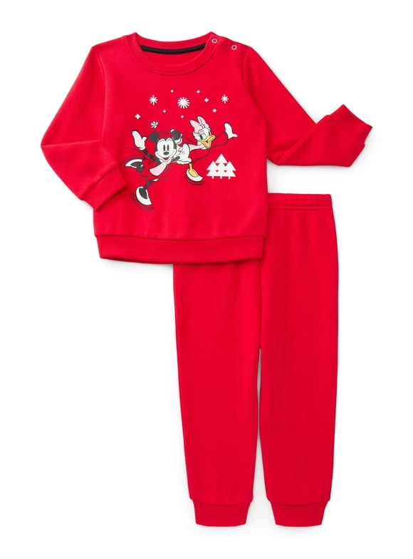 Minnie and Friends Baby Girls Crewneck Sweatshirt and Joggers Set, 2-Piece, Sizes 0/3M-24M