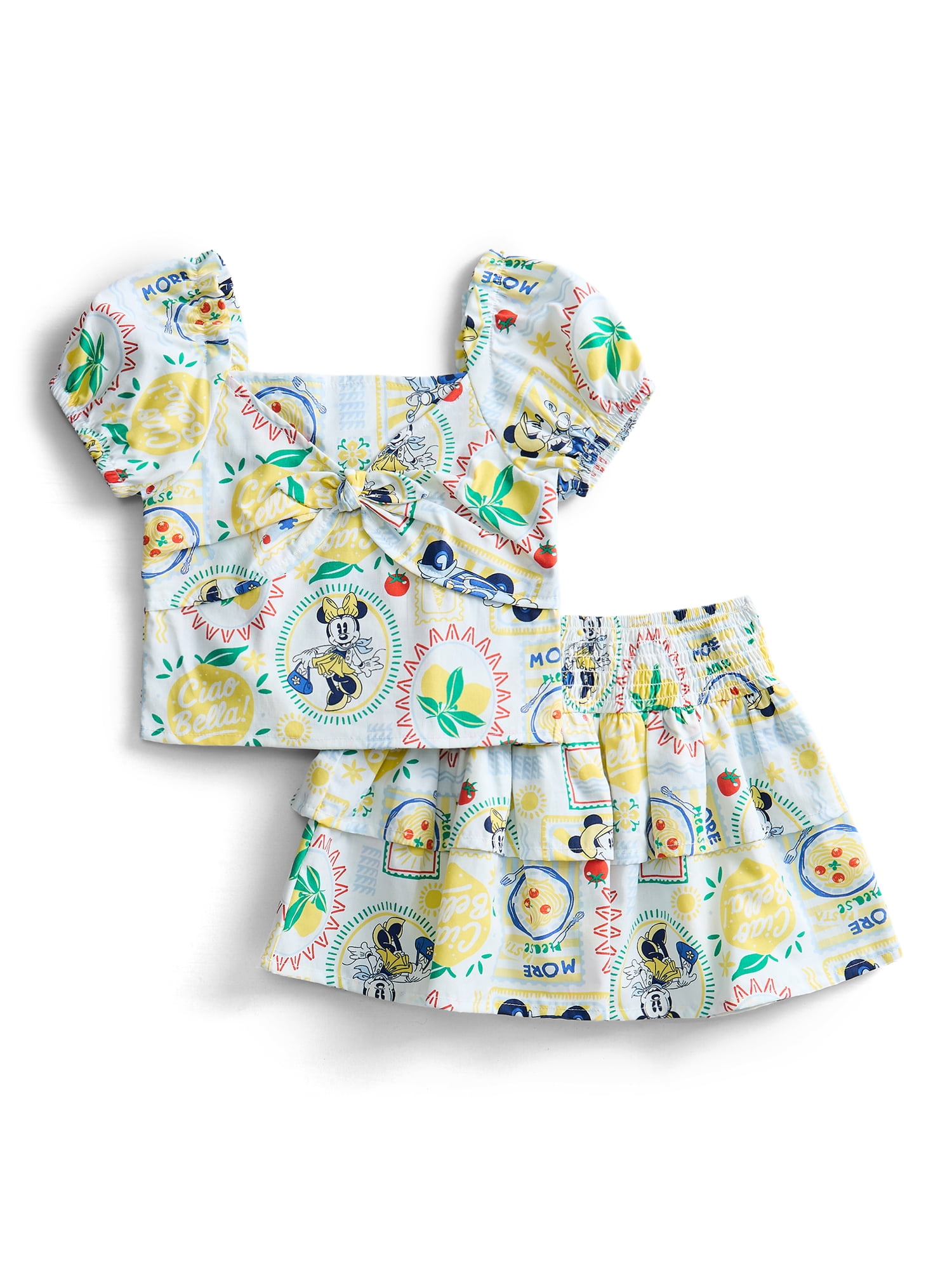 Minnie and Friends Toddler Girls Allover Print Puff Sleeve Top and Matching Skirt Set, 2-Piece, Sizes 12M-5T