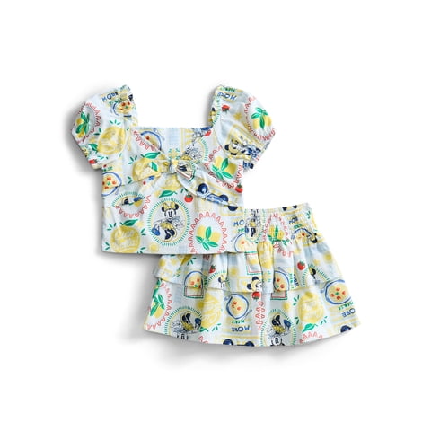 Minnie and Friends Toddler Girls Allover Print Puff Sleeve Top and Matching Skirt Set, 2-Piece, Sizes 12M-5T