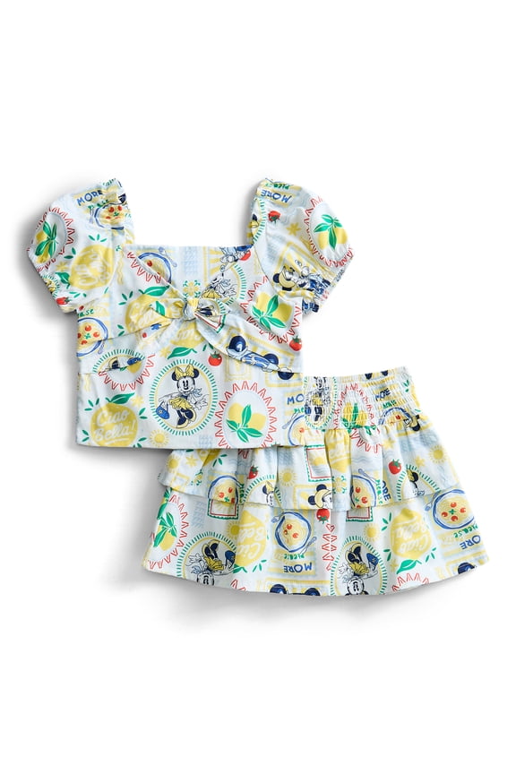 Minnie and Friends Toddler Girls Allover Print Puff Sleeve Top and Matching Skirt Set, 2-Piece, Sizes 12M-5T