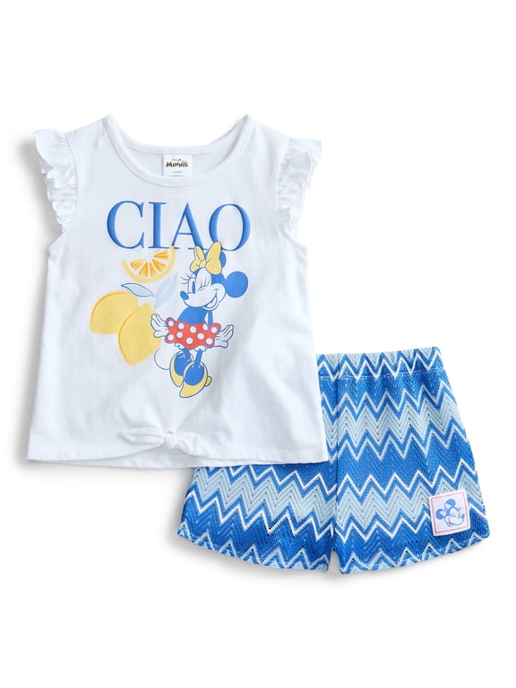 Minnie and Friends Toddler Girls Short Sleeve Tee and Crochet Shorts Set, 2-Piece, Sizes 12M-5T