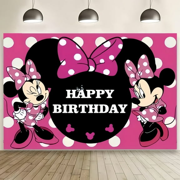 Minnie Happy Birthday Anime Cartoon Theme Backdrops Banner Birthday Party Decor Supplies(5x3ft)