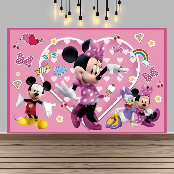 Minnie Happy Birthday Anime Cartoon Theme Backdrops Banner Birthday Party Decor Supplies(5x3ft)